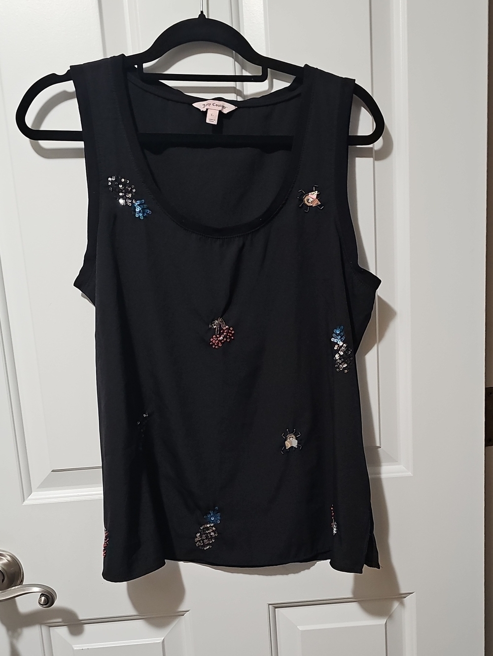 Women's Juicy Couture Size Large Sequin Bug And Fruit Top Blouse New